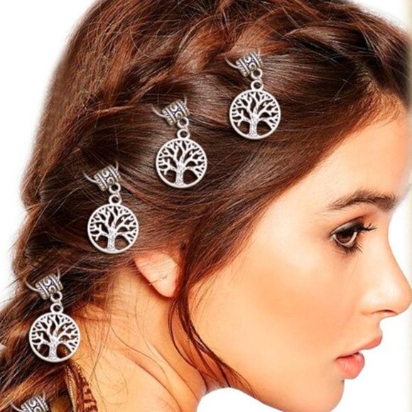 New Viking Celtic Hair Bead Set Tree of Life Silver 5 Piece Set Renaissance - Picture 2 of 7